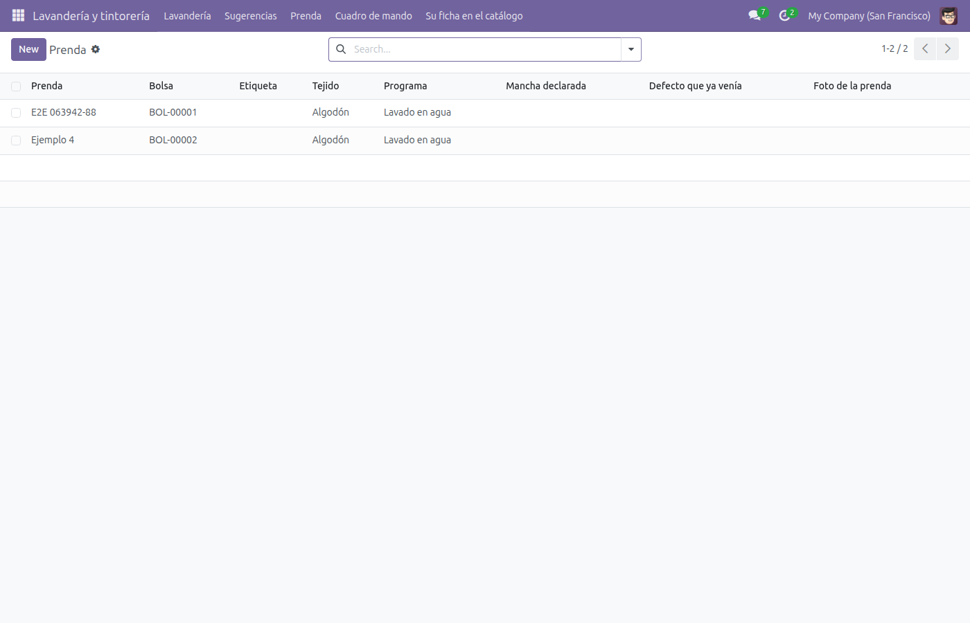 Lista de Prenda